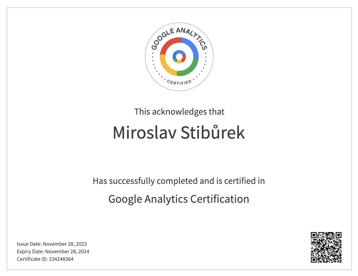 google analytics certification miroslav stiburek