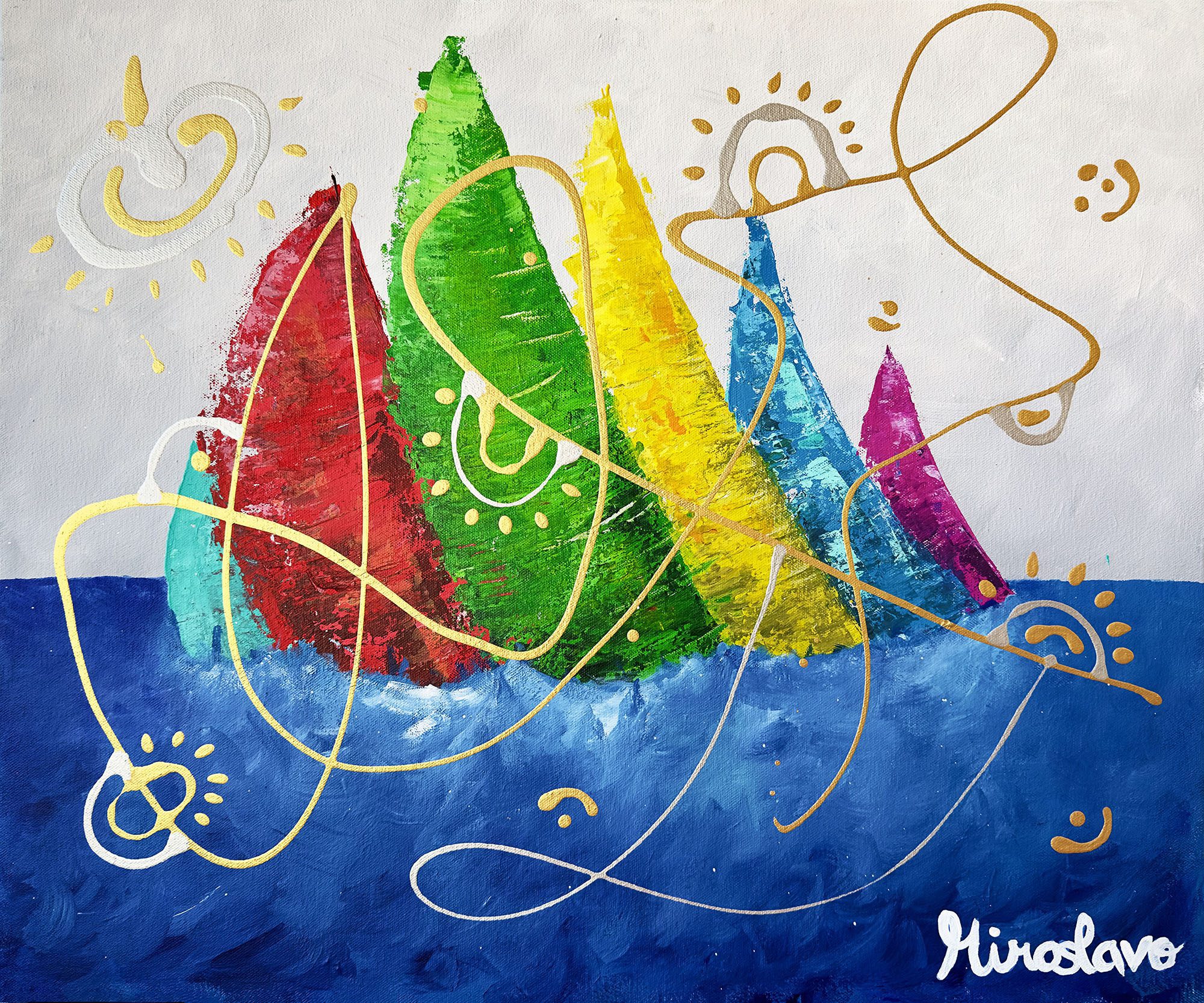 sailing with friends miroslavo abstract boat painting art