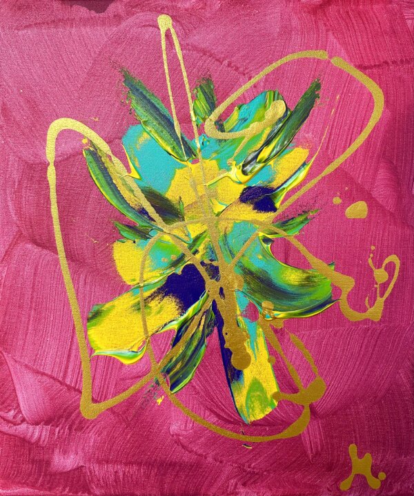Pink Abstract Painting with explosive middle part